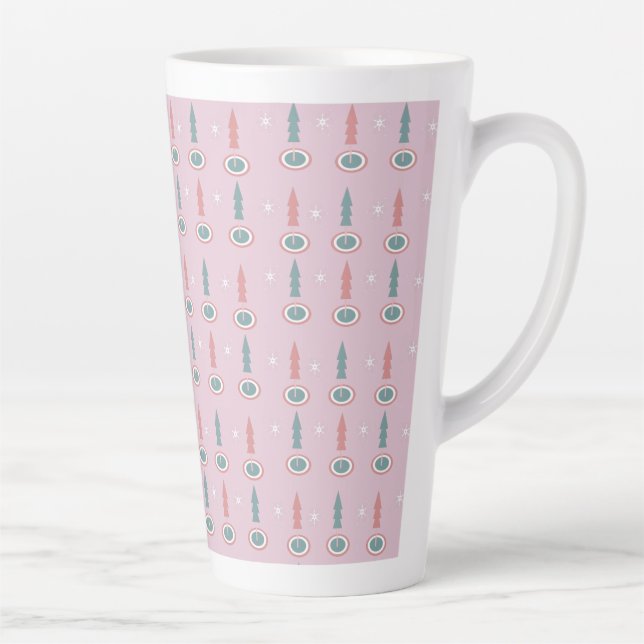 Tasse Latte Arbres de Noël Snowflakes vert rose (Droite)