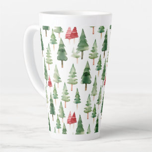 Tasse Latte Arbres de Noël verts rouges