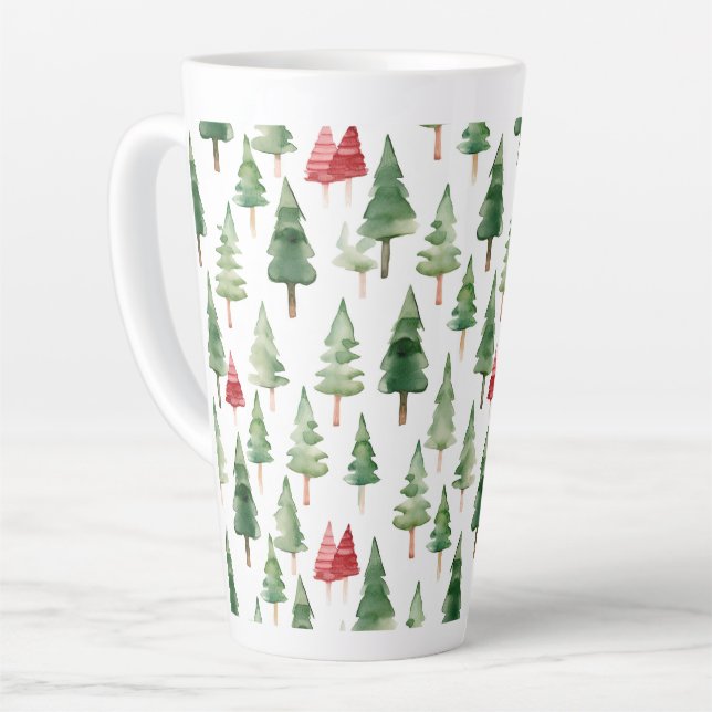 Tasse Latte Arbres de Noël verts rouges (Angle gauche)