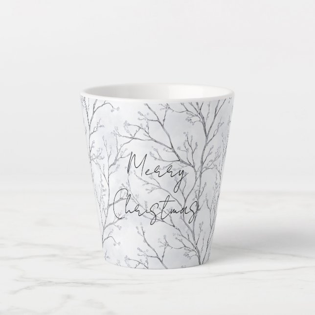 Tasse Latte Arbres d'hiver en argent Noël (Devant)