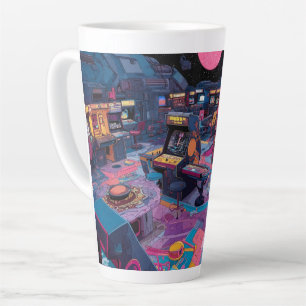 Tasse Latte Arcade Rétro Futuriste dans l'Espace