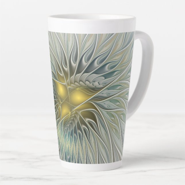 Tasse Latte Argent d'or Imaginaire Fractal Abstrait Art (Angle droit)