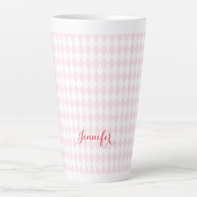 Tasse Latte Arlequin rose rétro Motif Élégant Monogramme (Devant)