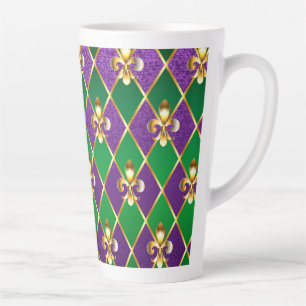 Tasse Latte Arrière - plan de bijoux Mardi Gras