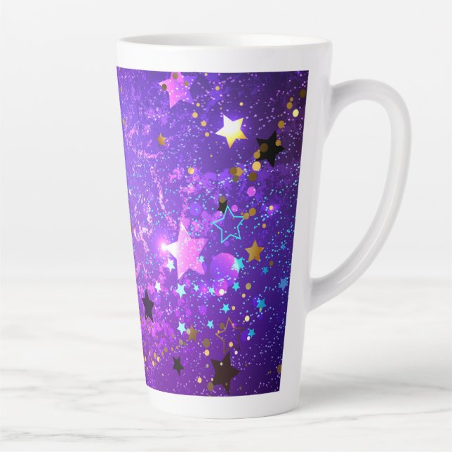 Tasse Latte Arrière - plan de feuille violet avec étoiles (Droite)
