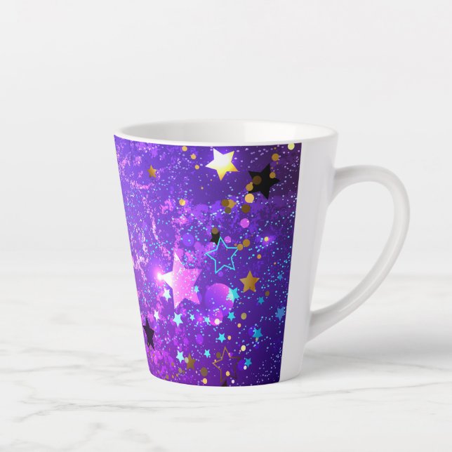 Tasse Latte Arrière - plan de feuille violet avec étoiles (Droite)
