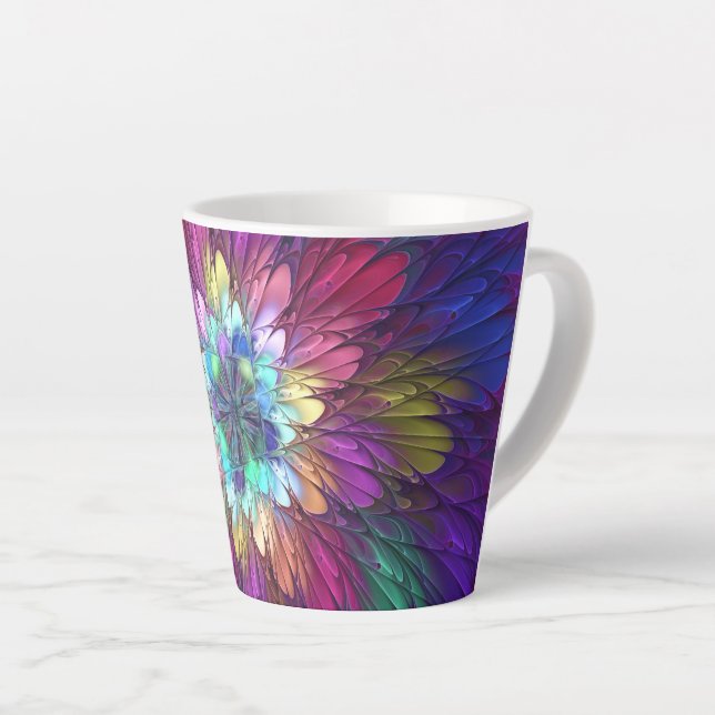 Tasse Latte Art abstrait fractal de fleurs psychédéliques colo (Angle droit)