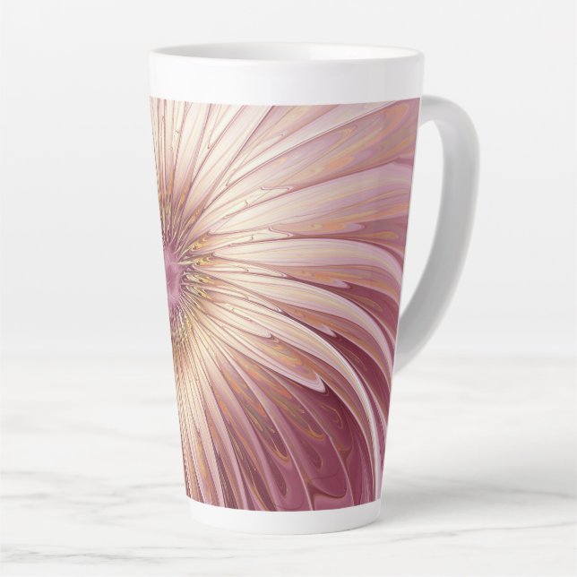 Tasse Latte Art Abstrait Fractal Fleur & Tons de Bourgogne (Angle droit)