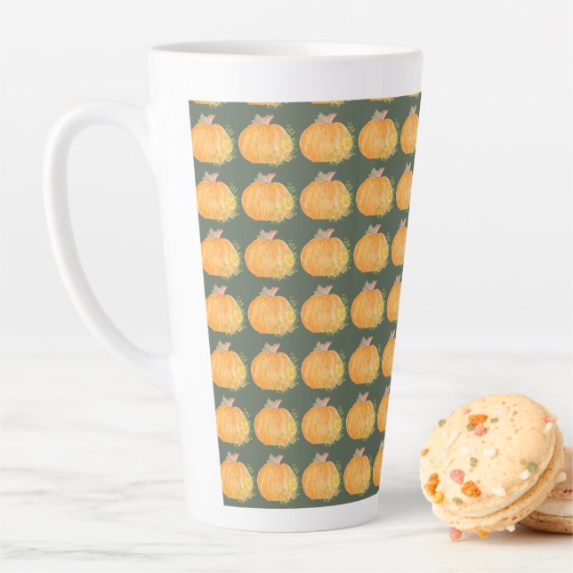 Tasse Latte Art aquarelle de citrouille d'automne (En situation)