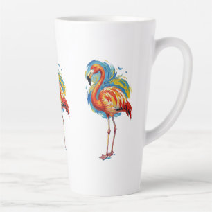 Tasse Latte Art de l'oiseau abstrait flamant rose coloré coup