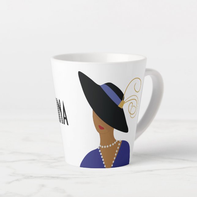 Tasse Latte Art Déco 1930 Fashion Plate Woman en Casquette noi (Angle droit)