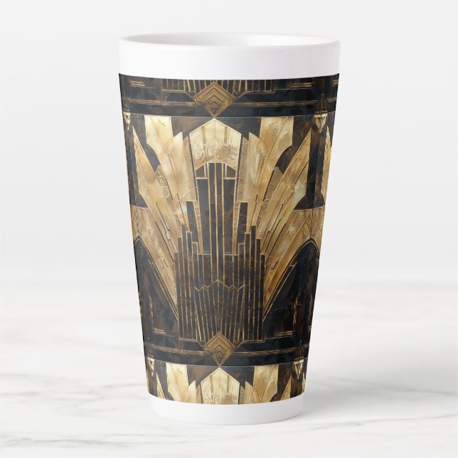 Tasse Latte Art Déco Black Gold Elegant Retro Motif (Devant)