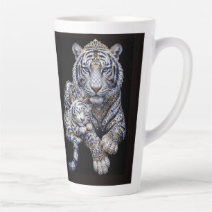 Tasse Latte Art du Tigre Blanc Royal Majestueux Bijouré