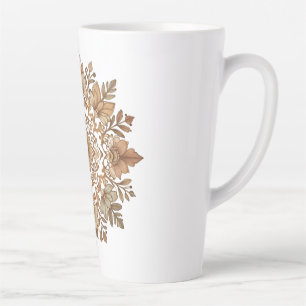 Tasse Latte Art floral mandala complexe tons bruns