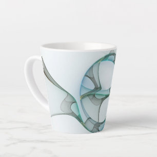 Tasse Latte Art fractal abstrait moderne bleu turquoise gris