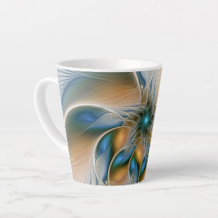 Tasse Latte Art fractal de fantaisie abstraite avec du bleu