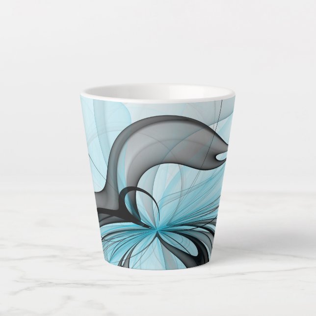 Tasse Latte Art fractal moderne gris anthracite abstrait bleu (Devant)