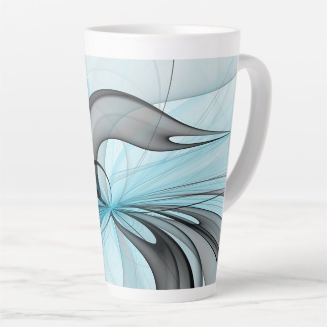 Tasse Latte Art fractal moderne gris anthracite abstrait bleu (Angle droit)