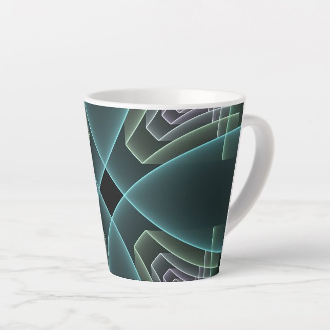 Tasse Latte Art graphique géométrique fractal sarcelle moderne (Angle droit)
