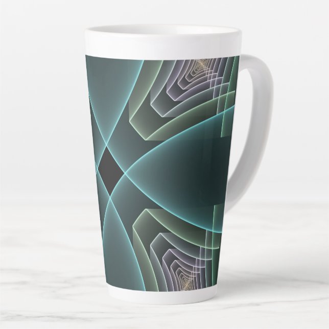 Tasse Latte Art graphique géométrique fractal sarcelle moderne (Angle droit)