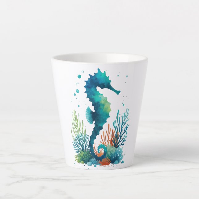 Tasse Latte art marin/de plage/côtier hippique (Devant)