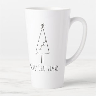 Tasse Latte Art minimaliste de la ligne Arbre de Noël Joyeux