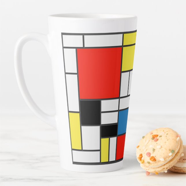 Tasse Latte Art Mondrian De Stijl (En situation)