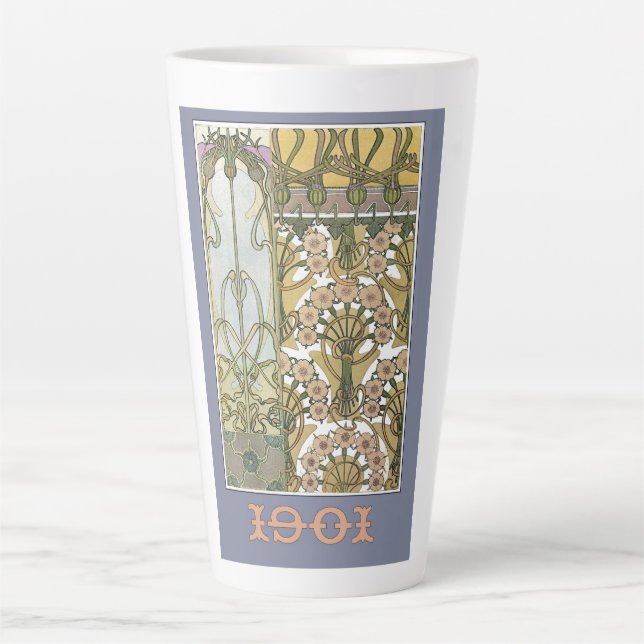Tasse Latte Art nouveau alphonse mucha art floral 1901 violet (Devant)