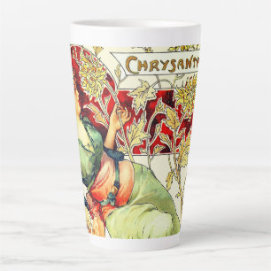 Tasse Latte Art nouveau Alphonse Mucha Chrysanthème automne