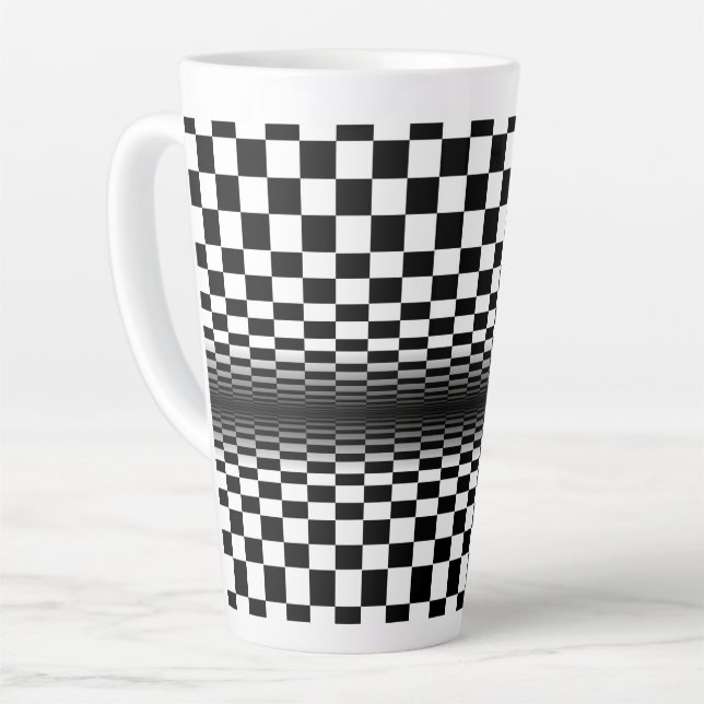 Tasse Latte art optique contraste noir blanc (Angle gauche)