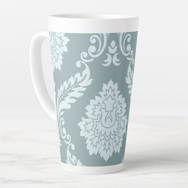 Tasse Latte Art Rococo Damassé I Bleu Canard+Turquoise (Angle gauche)