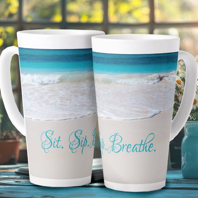 Tasse Latte Asseyez-vous, buvez, respirez Citation de plage cô (Créateur téléchargé)
