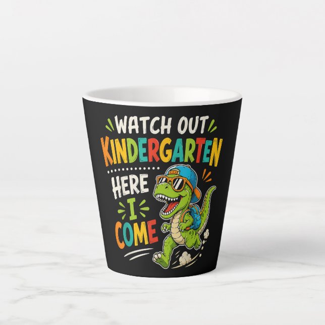 Tasse Latte Attention maternelle j'arrive Dino (Devant)