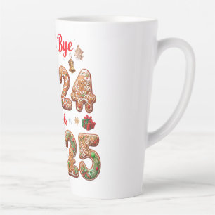 Tasse Latte Au revoir 2024 Bonjour 2025 Bonne année Design