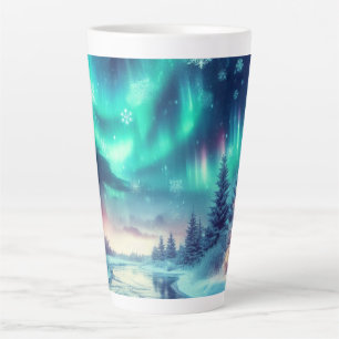 Tasse Latte aurora borealis/Noël/hiver