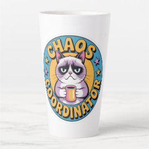 Tasse Latte Autocollant Chat Coordinateur du Chaos - Café Grin