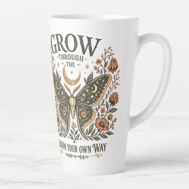 Tasse Latte Autocollant floral de papillon de nuit céleste (Droite)