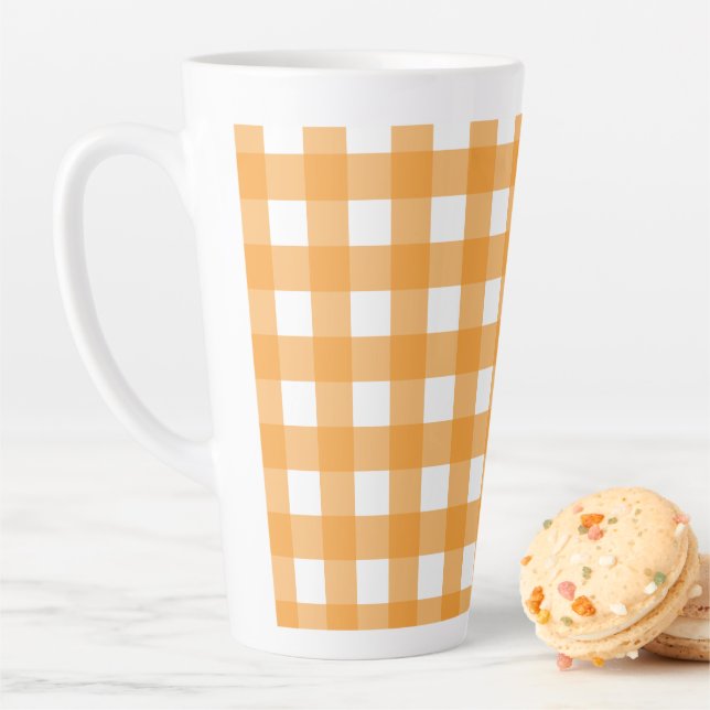 Tasse Latte Automne Automne Orange Plaid Motif (En situation)