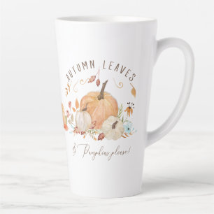Tasse Latte Automne Citrouille Floral Automne Feuilles Aquarel
