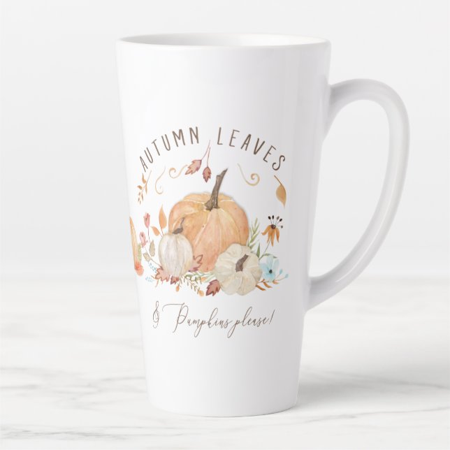 Tasse Latte Automne Citrouille Floral Automne Feuilles Aquarel (Droite)
