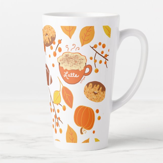 Tasse Latte Automne Feuilles Football et Citrouille Motif épic (Droite)