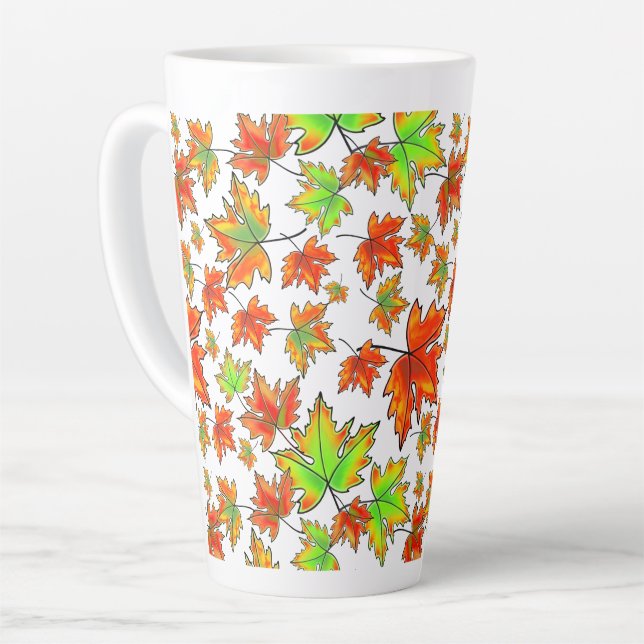 Tasse Latte Automne rouge orange feuille érable feuille (Angle gauche)
