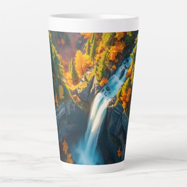 Tasse Latte Autumn Canyon Waterfall – Vibrant Fall Forest Land (Devant)