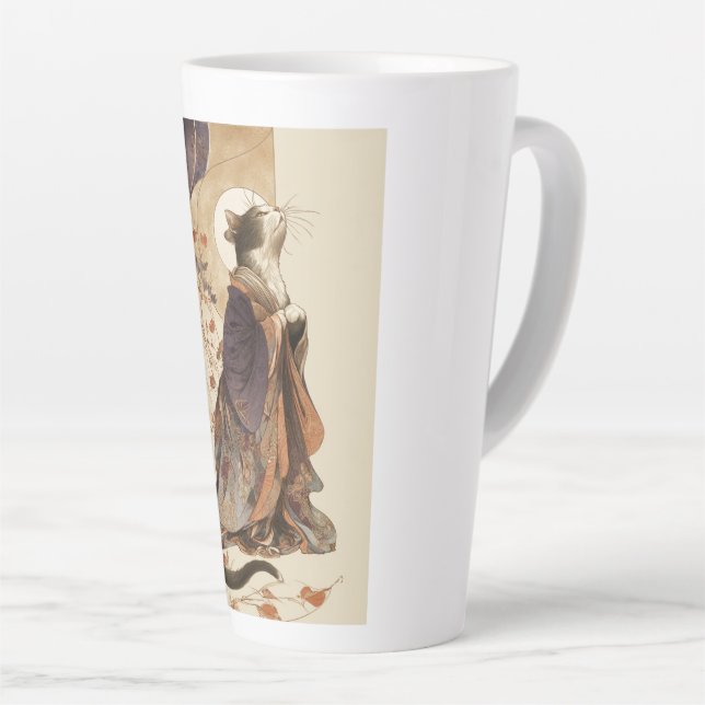 Tasse Latte "Autumn Reverie" Japanese Cat in Kimono Art (Angle droit)