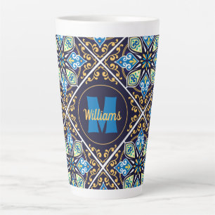 Tasse Latte Avec nom et initiale carreaux orientaux, Azulejos