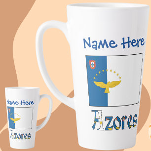 Tasse Latte Azores Drapeau Azoréen Bleu Nom Personnalisé Grand