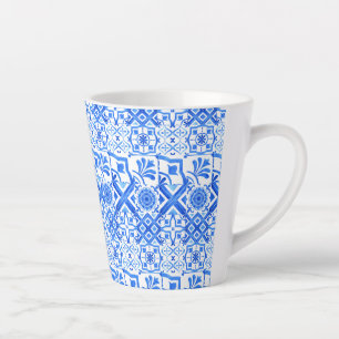 Tasse Latte Azulejo bleu et blanc Motif Azul espagnol