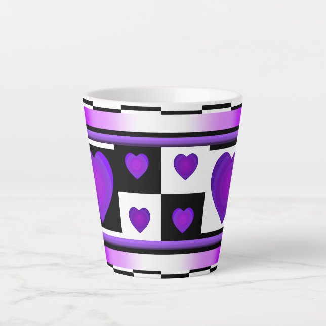 Tasse Latte B&W Purple Hearts Beating (Devant)