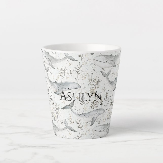 Tasse Latte Baby shower de baleines gris d'océan (Devant)