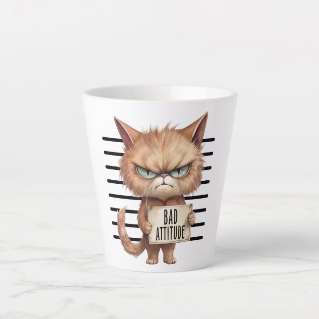 Tasse Latte Bad Attitude Chat Mugshot - Drôle Feline Design (Devant)